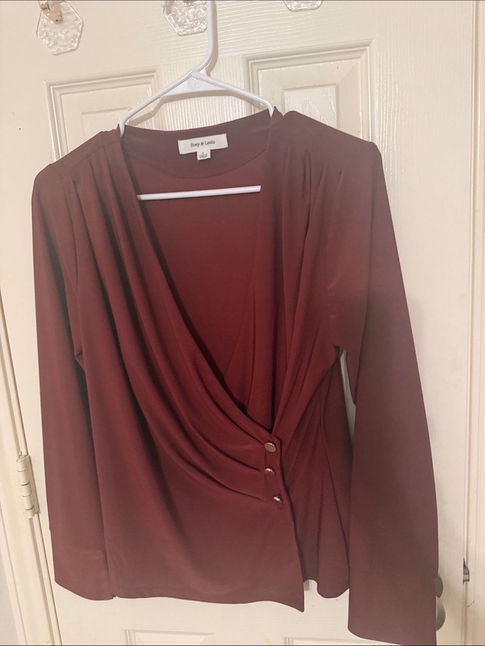Burgundy Wrap-Style Long Sleeve Top